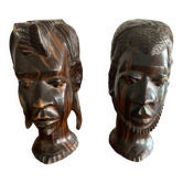 Pair of African ebony busts from Madagascar, 1930s