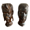 Pair of African busts in ebony from Madagascar, year 30