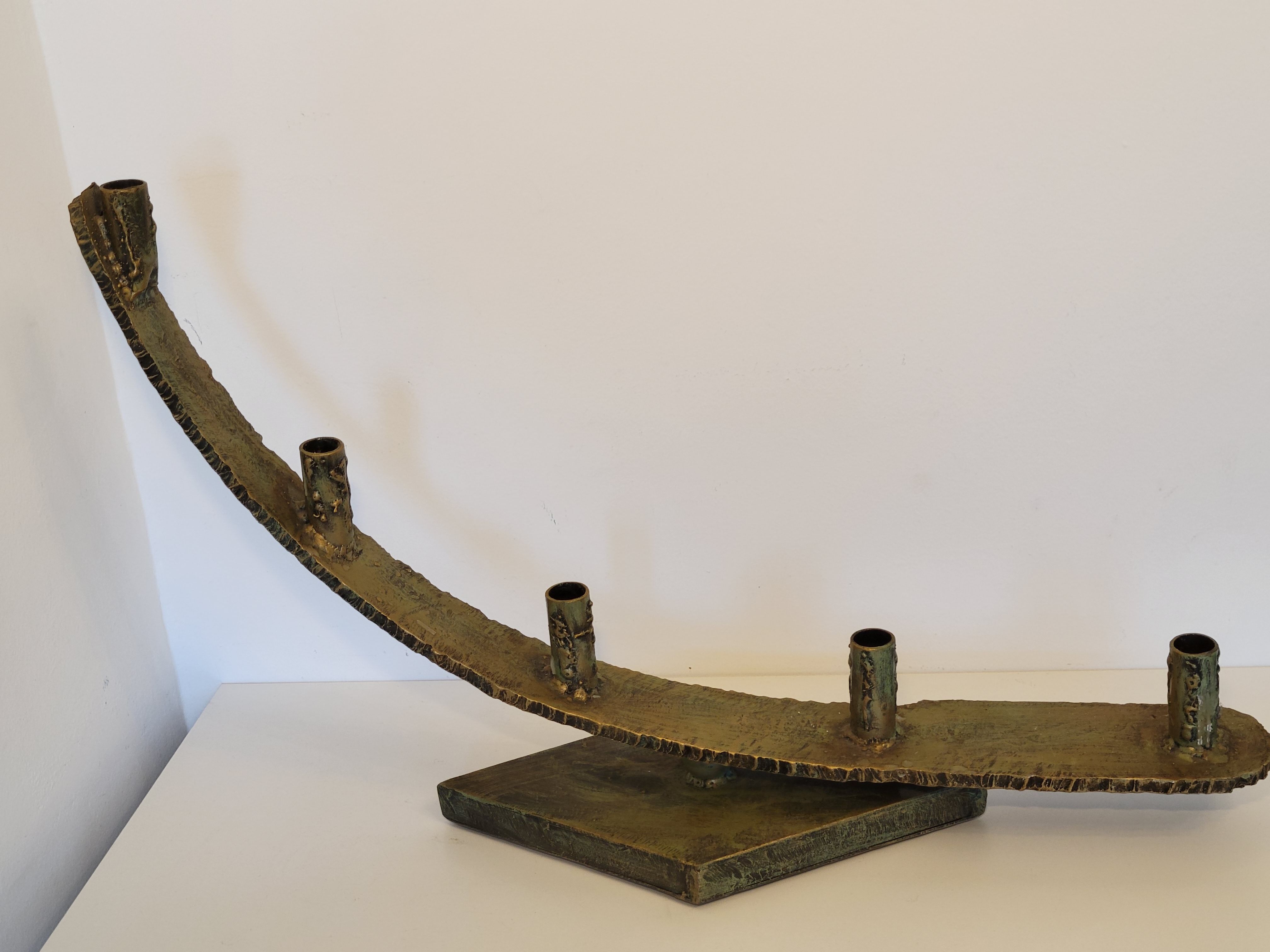 Imposing brutalist art brut iron metal chandelier