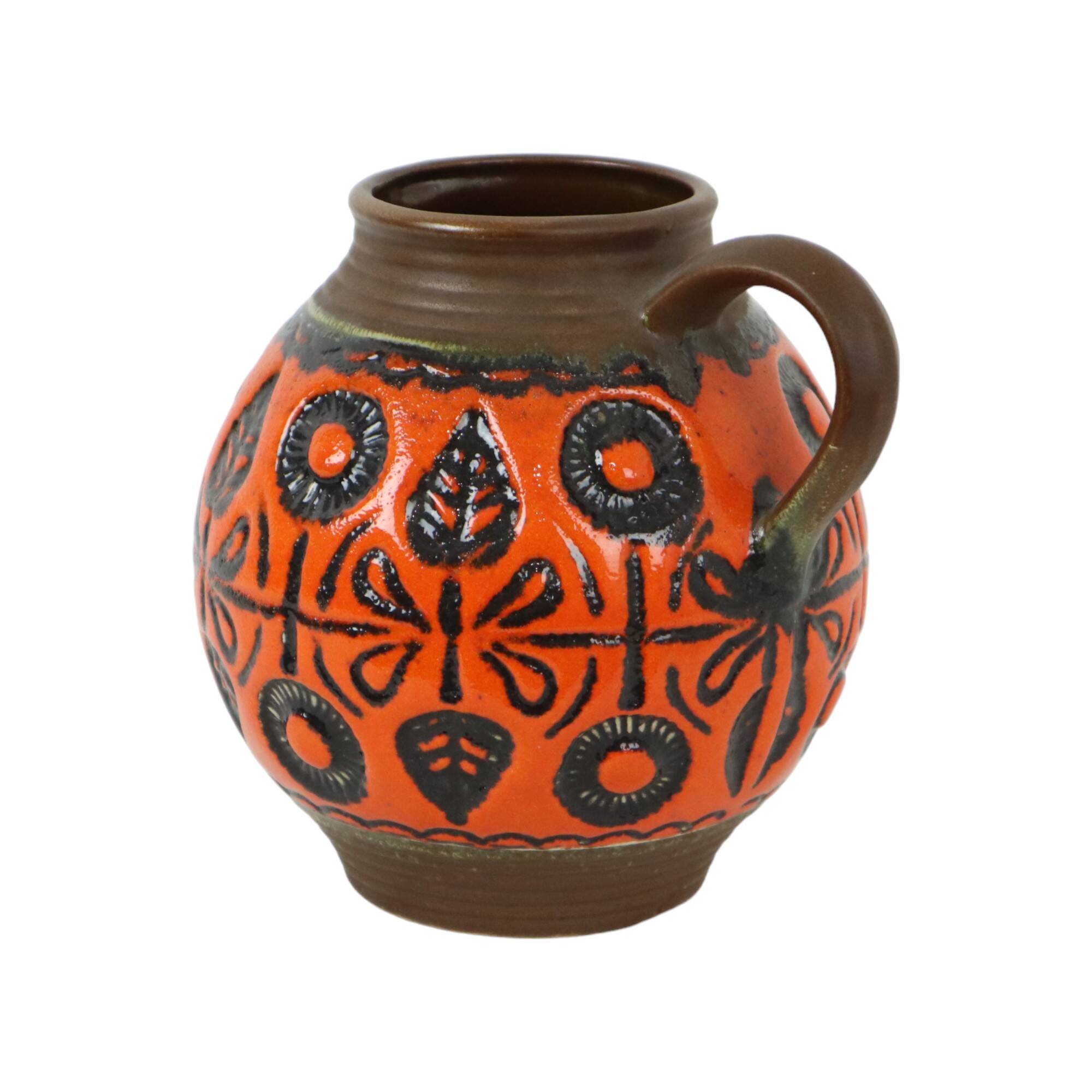 Vase convexe orange rare en poterie d'Allemagne de l'Ouest Wekara 1850-18