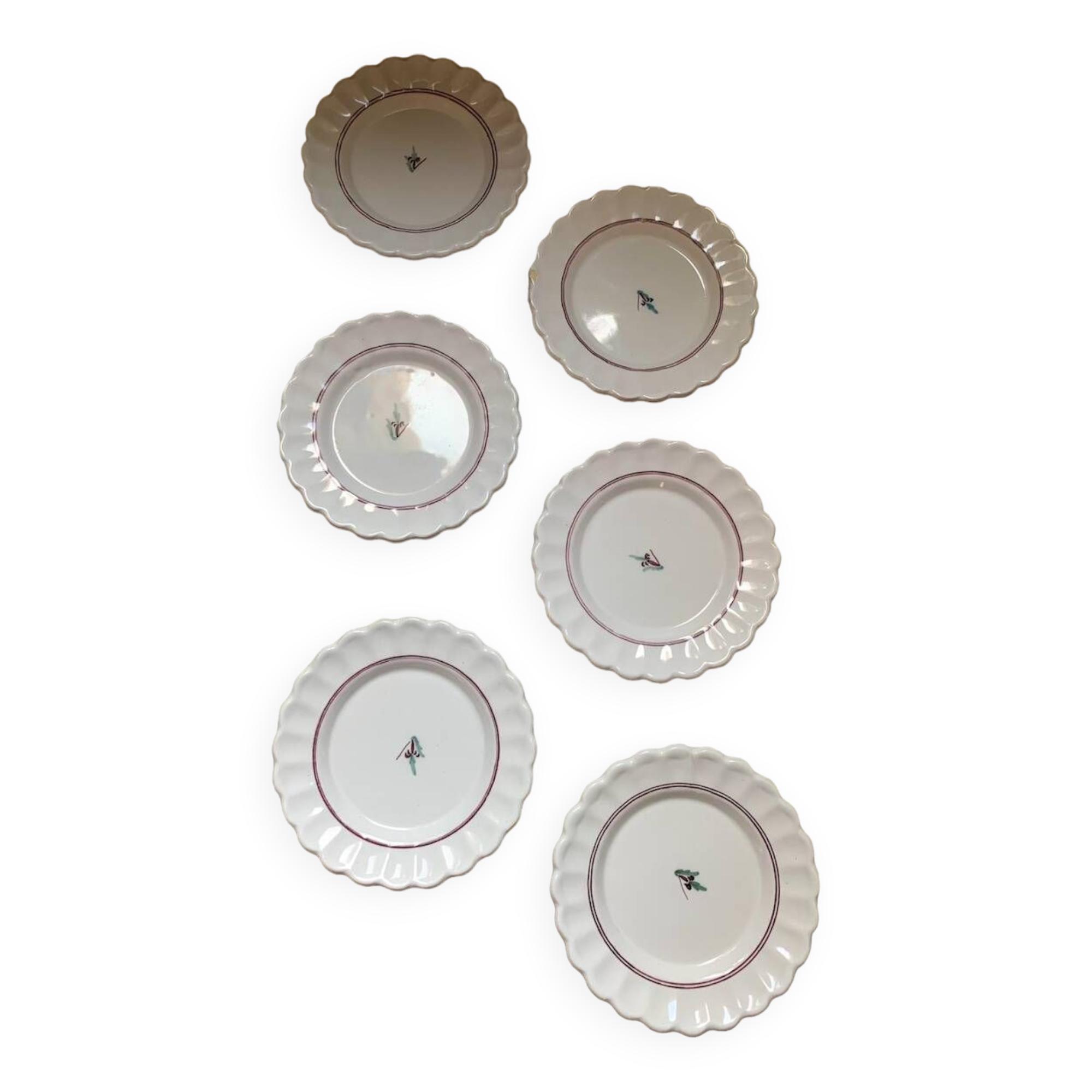 Lots of 6 white plates - Early 20th century decorated with stencil