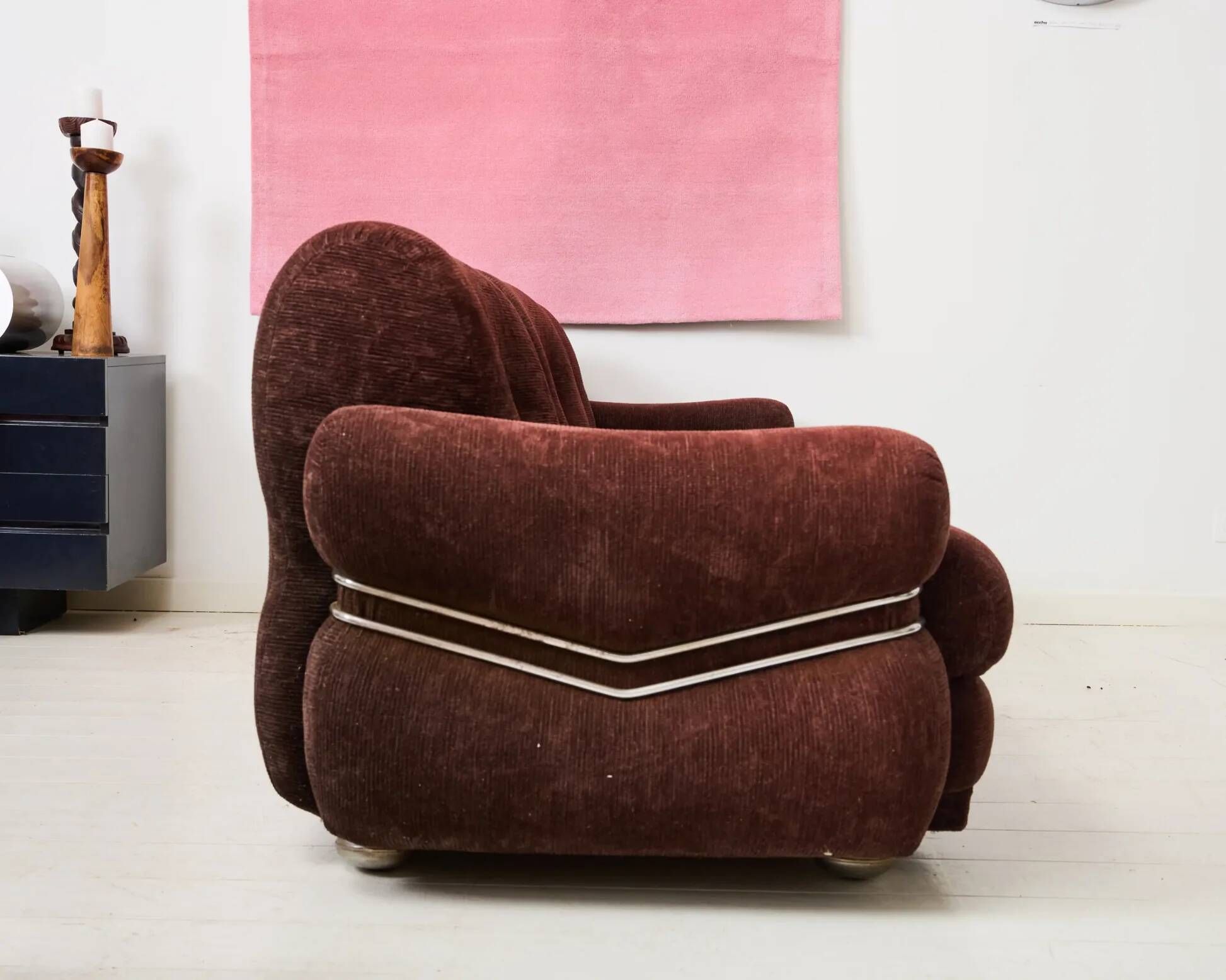 Brown velvet and chrome sofa, designed by Adriano Piazzesi, Italy, 1980s.