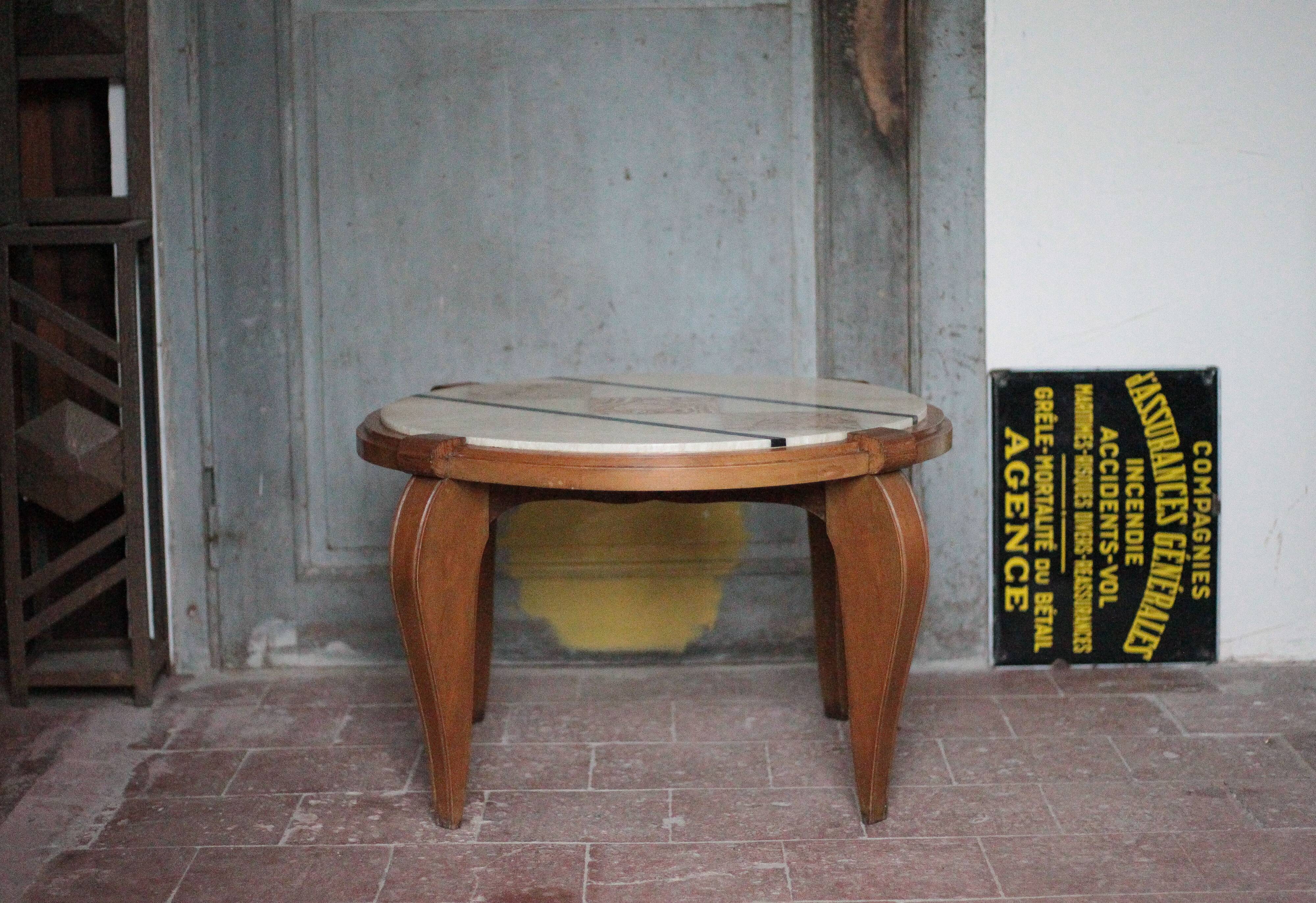 Art Deco wooden coffee table, marble top living room table, side table.