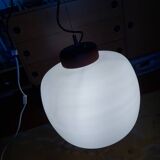 50's, 60'S design pendant lamp in opaline and teak by Goffredo Reggiani.