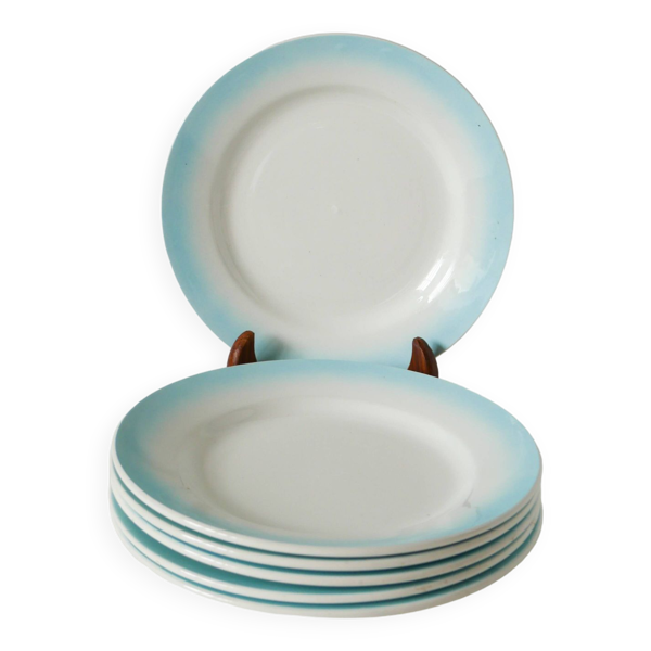 Lot de 5 assiettes à dessert tie & dye de couleur bleue, 1960
