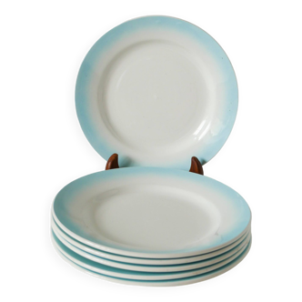 Set of 5 Tie & Dye Blue dessert plates, 1960