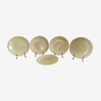 Set of 5 old flat plates Longchamp yellow sun