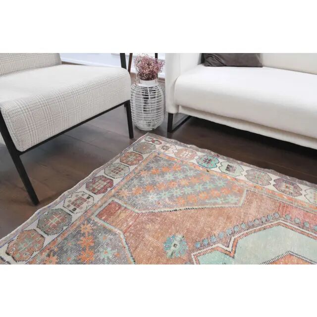 1970s Turkish Oushak Handmade Wool Cotton Orange Area Rug 127x256