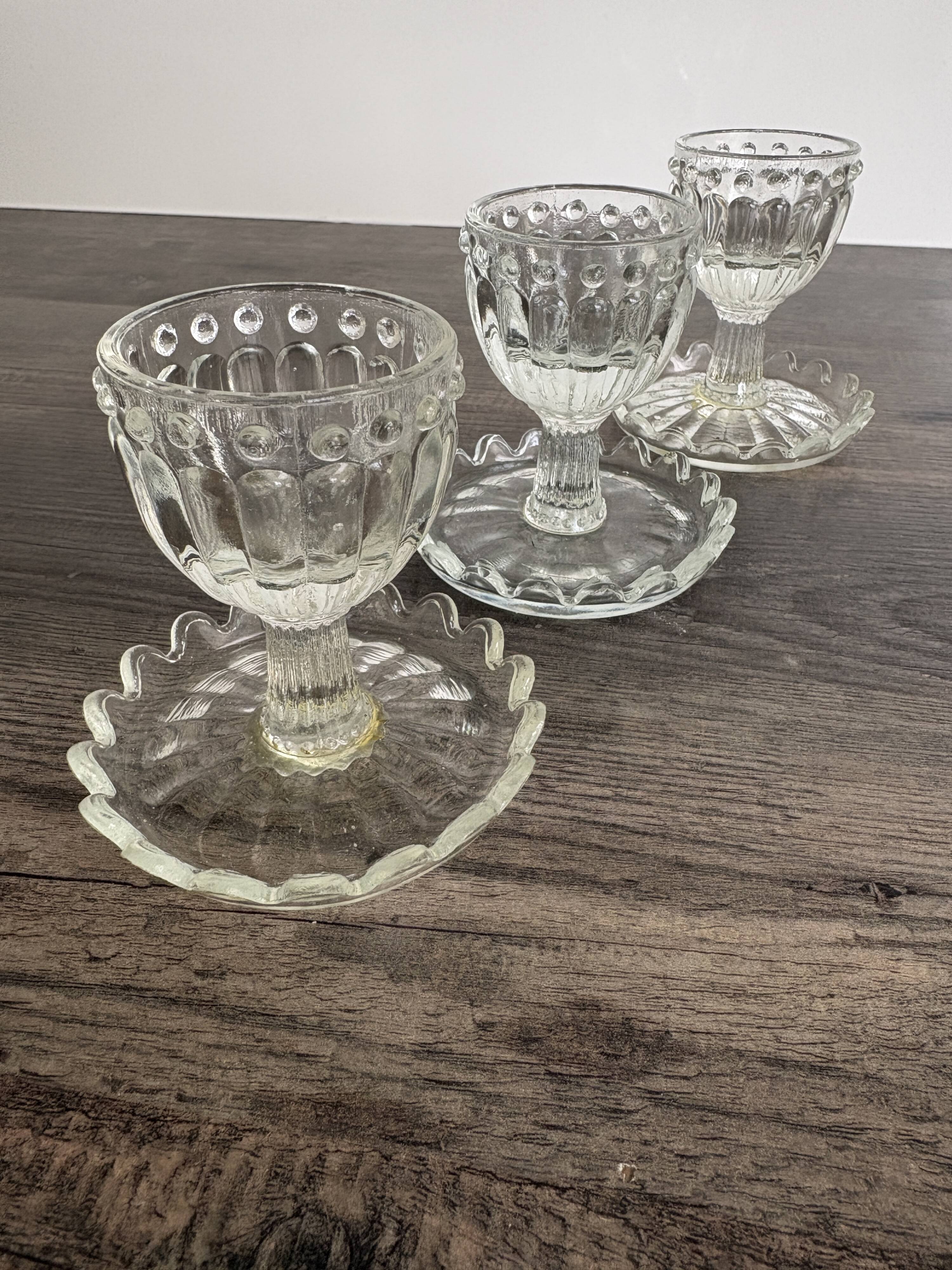 Set of 3 Vintage Glass Egg Cups in Diamond Point Style