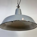 Industrial British Grey Enamel Factory Pendant Lamp, 1960s