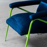 armchair velvet blue metal green 60s vintage modern
