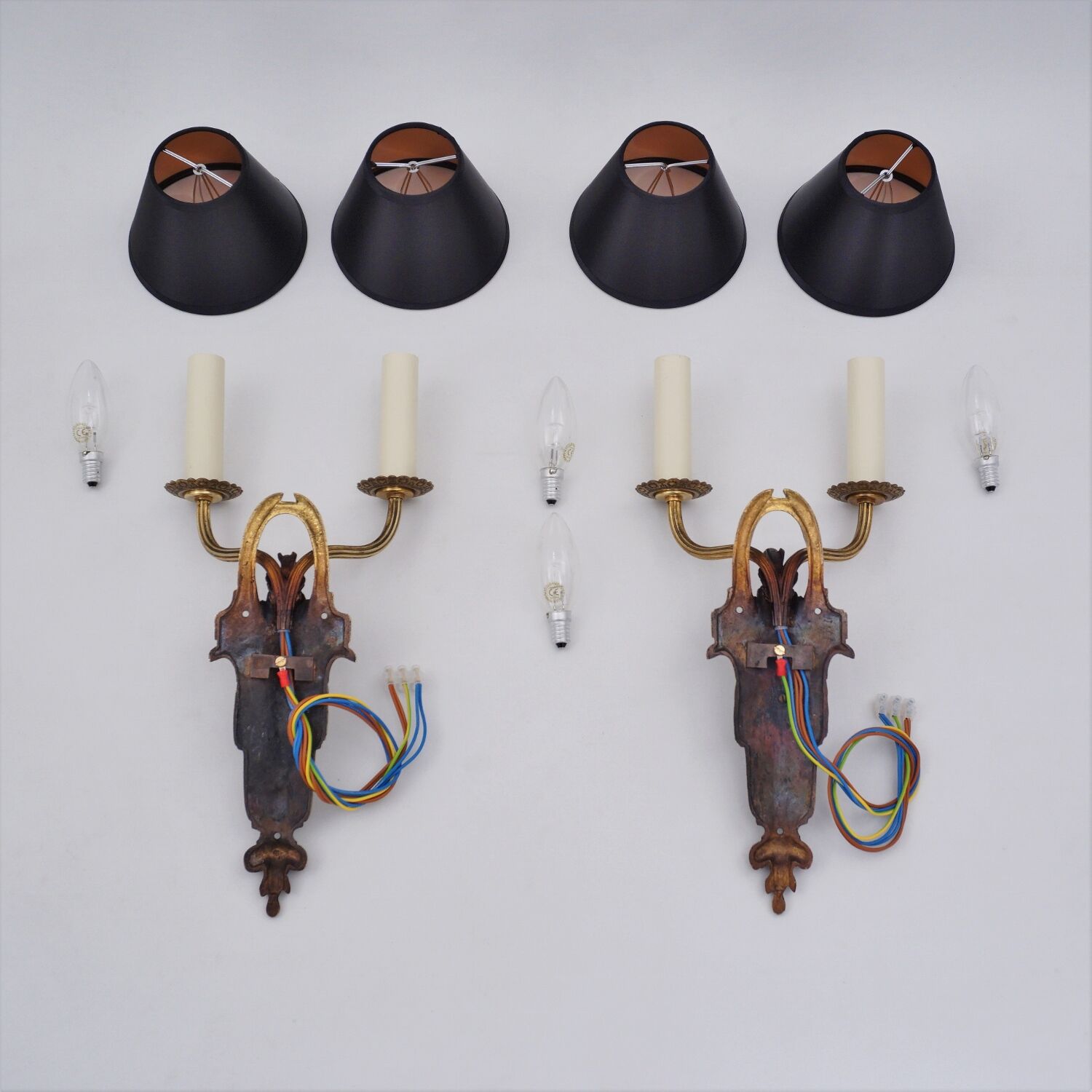 Pair antique sconces wall lights LB Deposé Leboullanger Freres, gilt bronze, 1900 ca, French