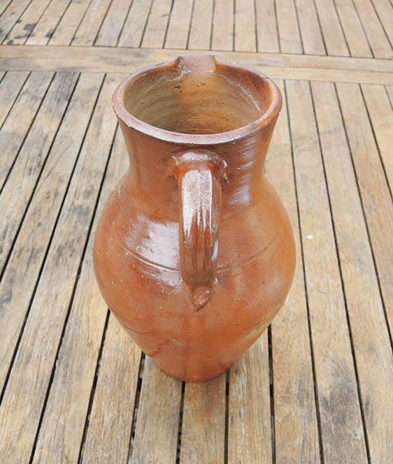 Old Large Jug in Brown Glazed Stoneware H 29 cm