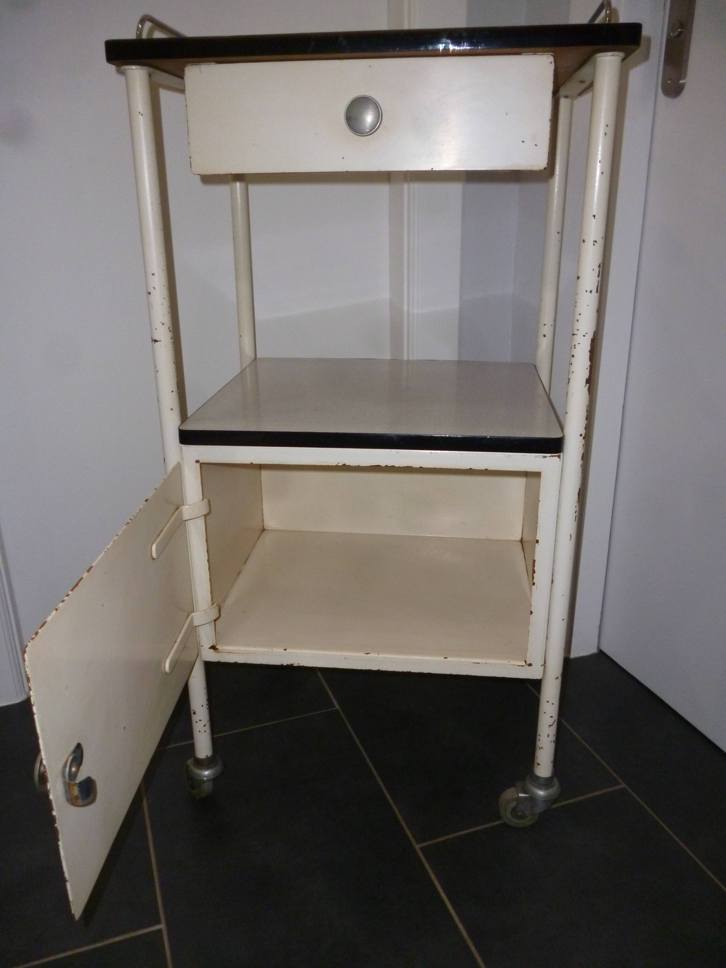 Old bedside on wheels