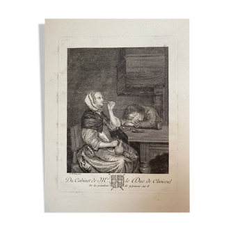 Gérard Ter Broch, Genre scene the two drinkers, engraving seventeenth century