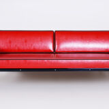Red Slezak leather sofa made in 1930s Czechia