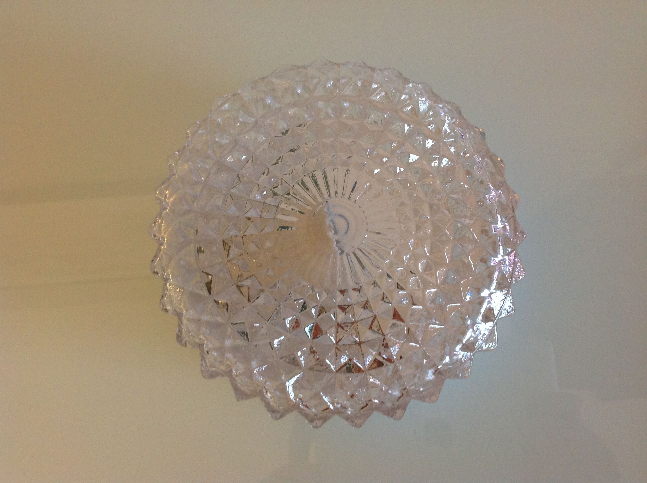 Round ceiling lamp in structured glass vintage 60s-70s