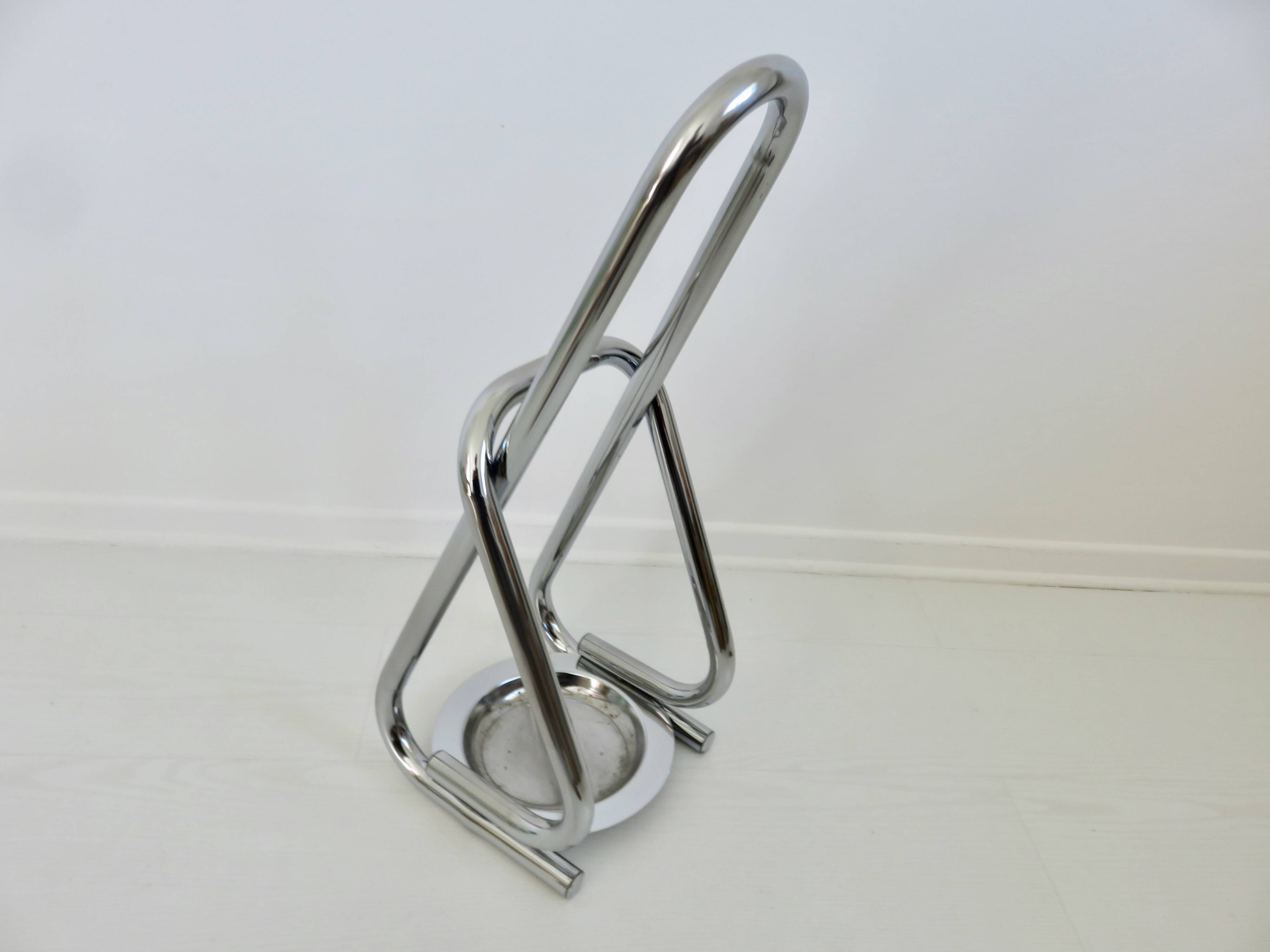 Chrome metal umbrella stand, space age, modernist, futuristic, 70's