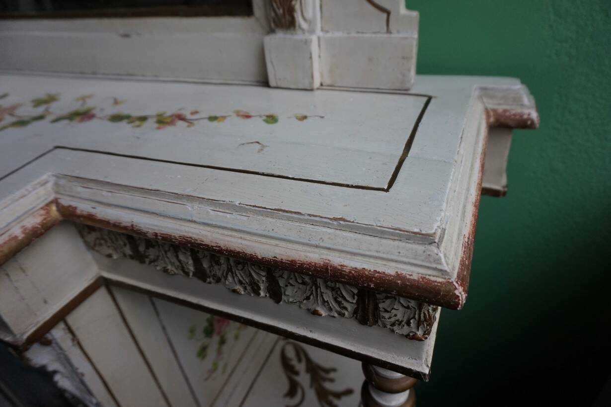 Italian hand-painted Console Table with Mirror and floral painting