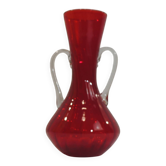 Vintage red glass vase with handles – Murano style – 1970s – Decorated