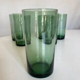 Set 6 verres gobelets verts soufflés 1960