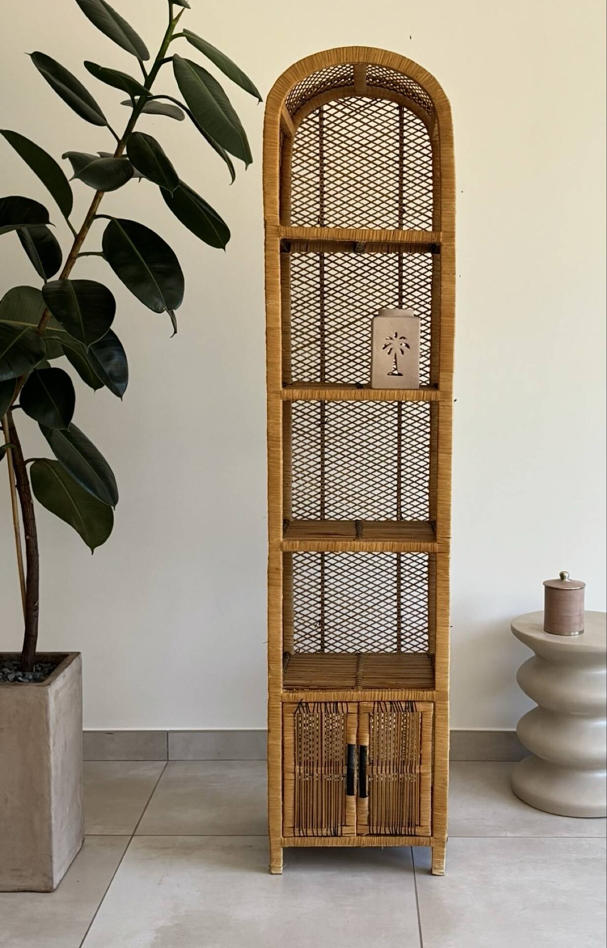 Natural rattan and cane bookshelf – 1970s