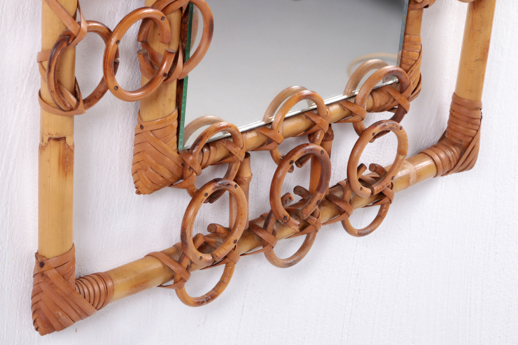 Bamboo with rattan french carved mirror rare beautiful, 1960