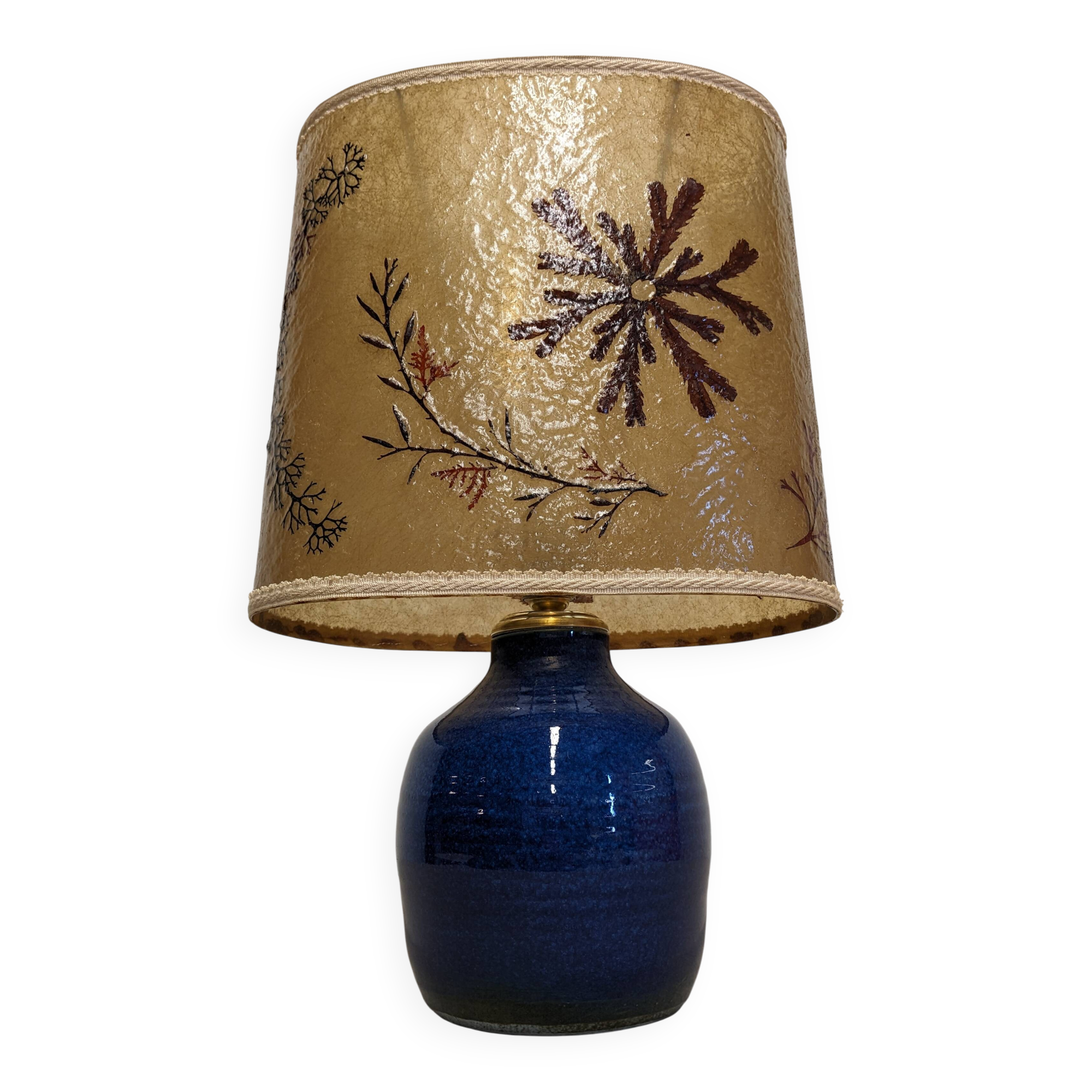 Indigo blue glazed stoneware lamp and resin, France circa 1960.