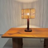 Vintage Pine & Teak Table Lamp with new Shade, 70s.