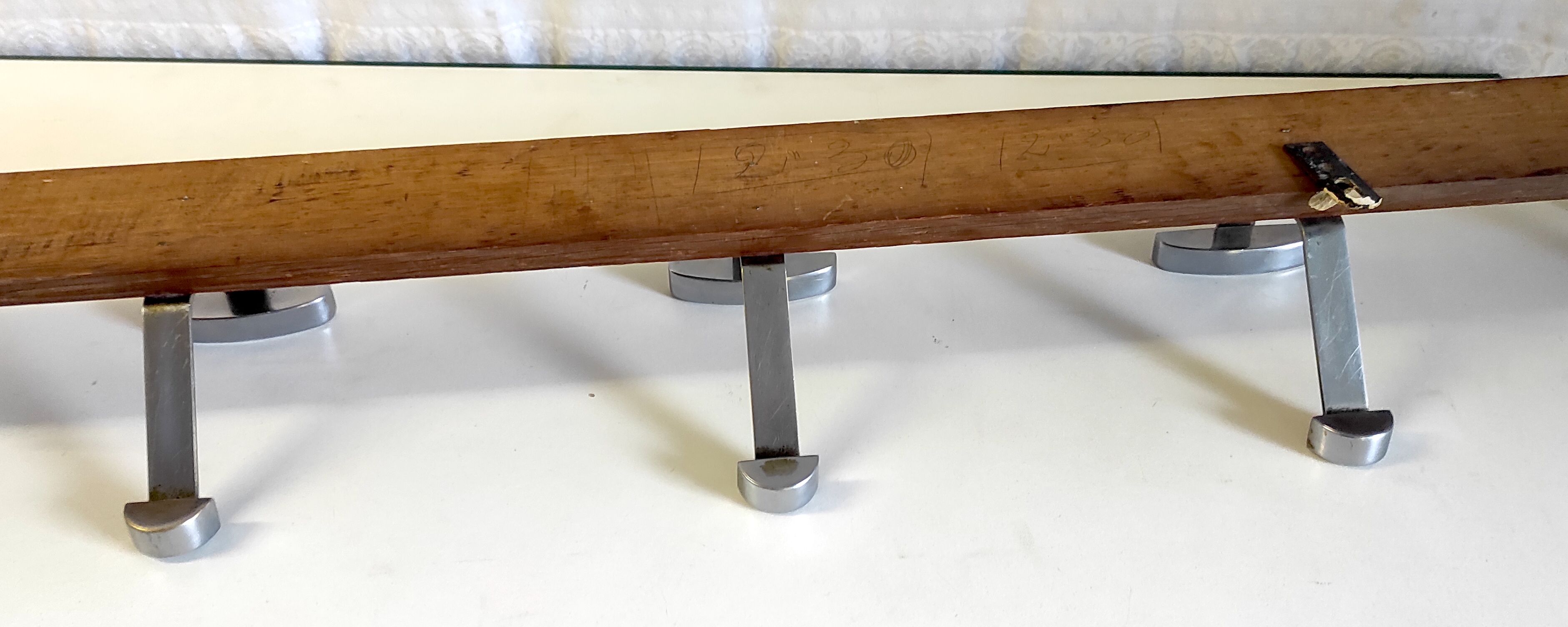 Wooden wall coat rack and chrome hooks – 60s