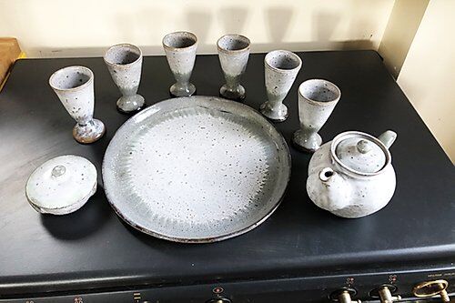 Former sandstone coffee service signed Poterie de la Vallée Noire