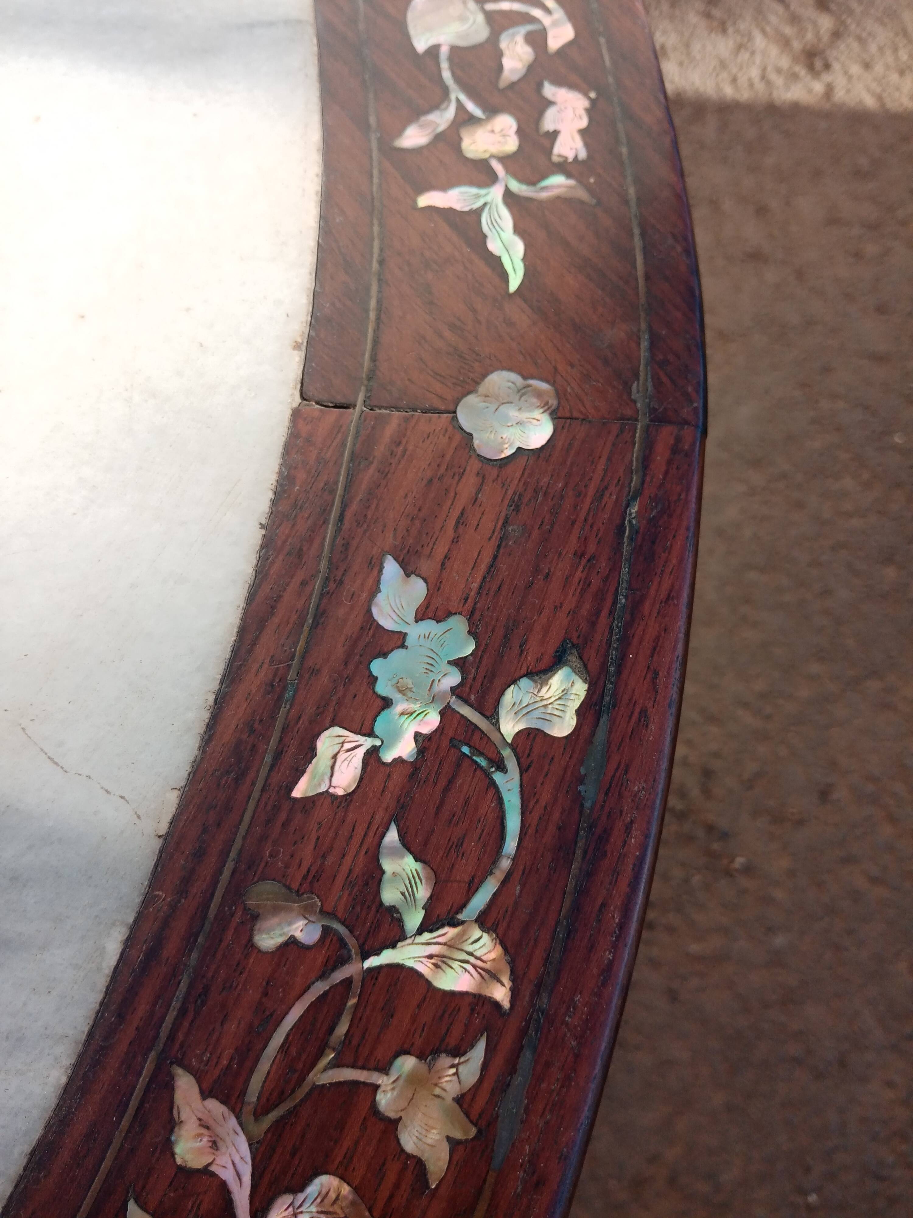 19th century Asian pedestal table with mother-of-pearl and brass inlay
