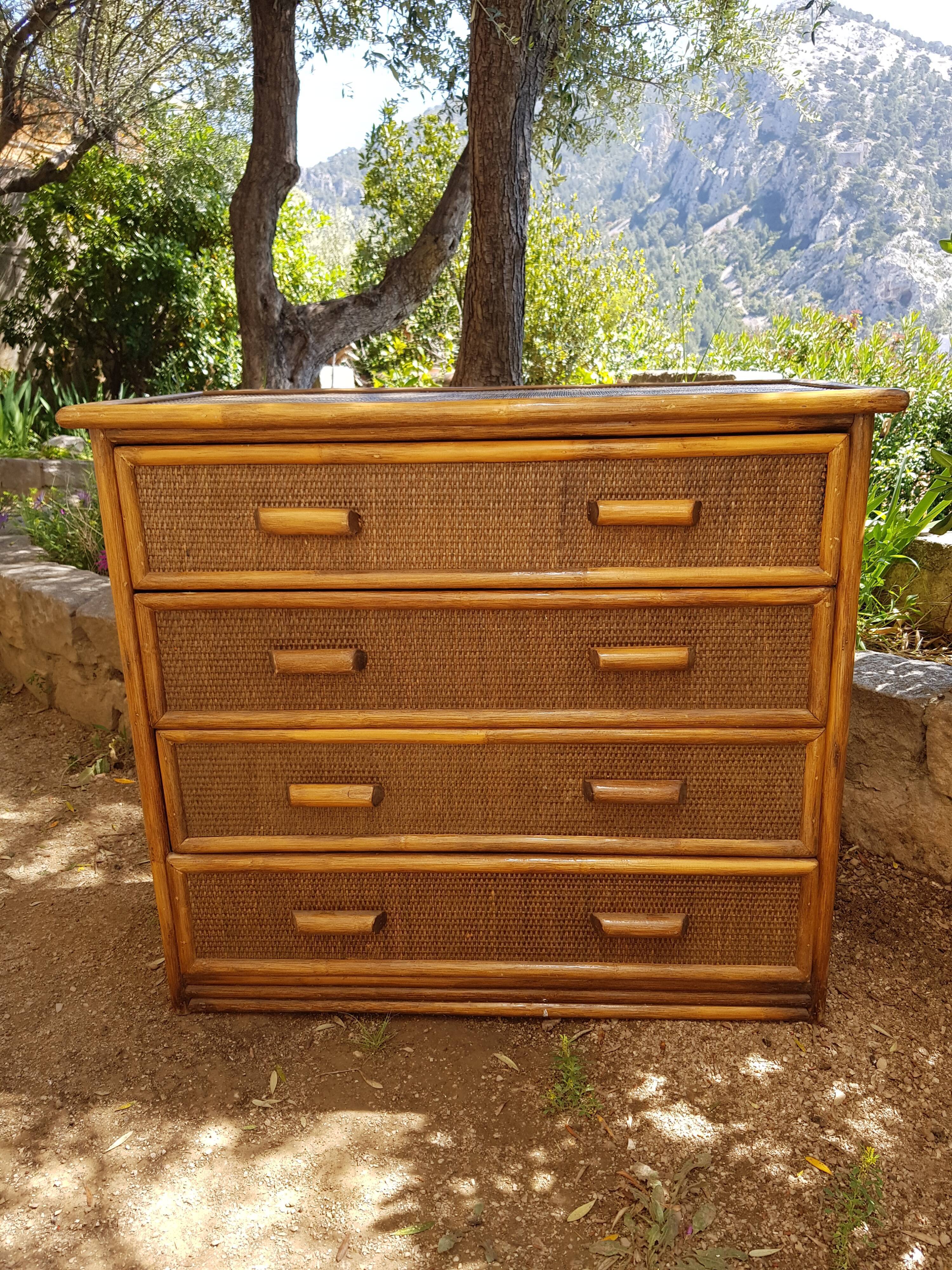 Commode rotin et bambou