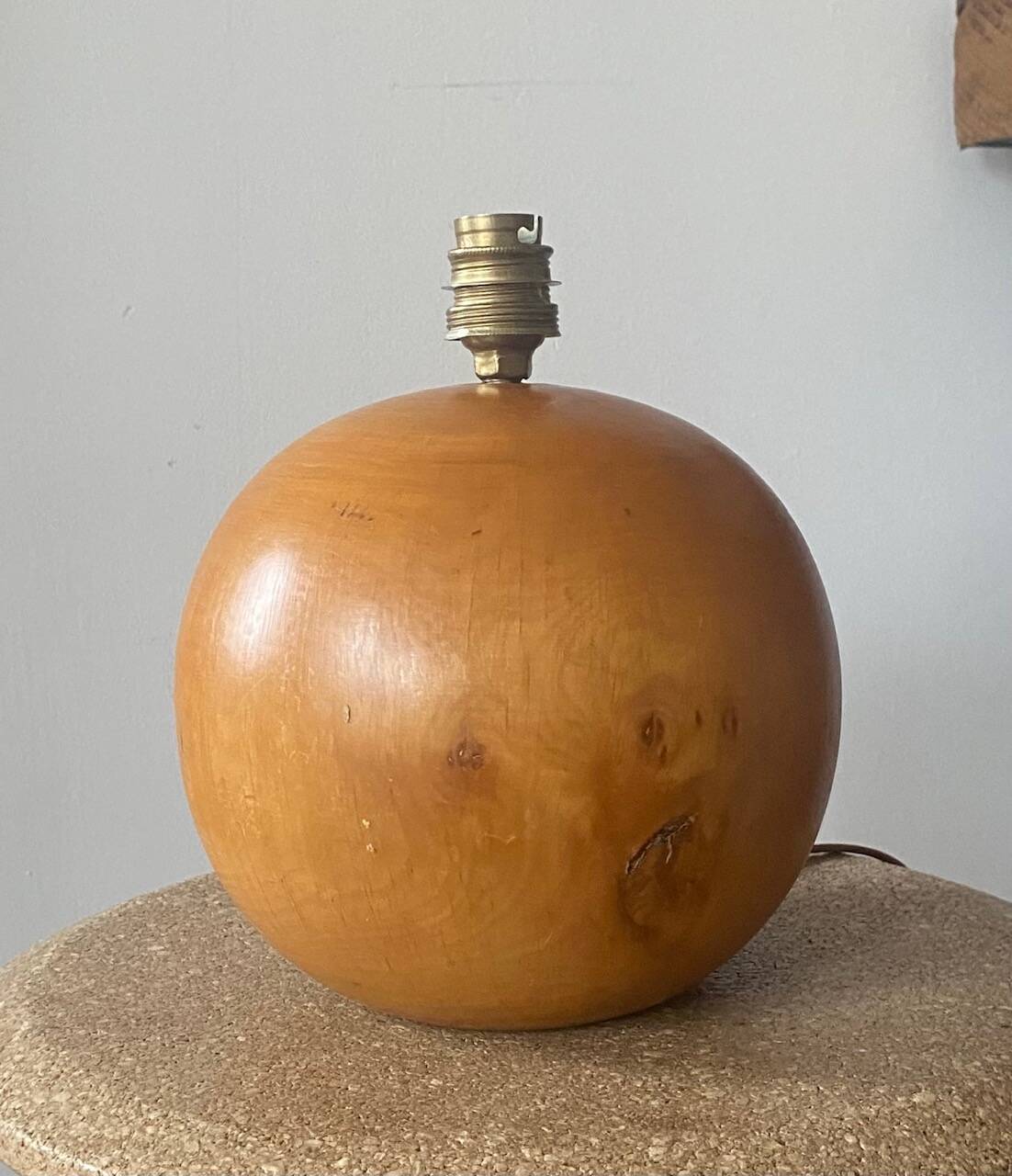 Solid wood lamp with handmade lampshade, 1970