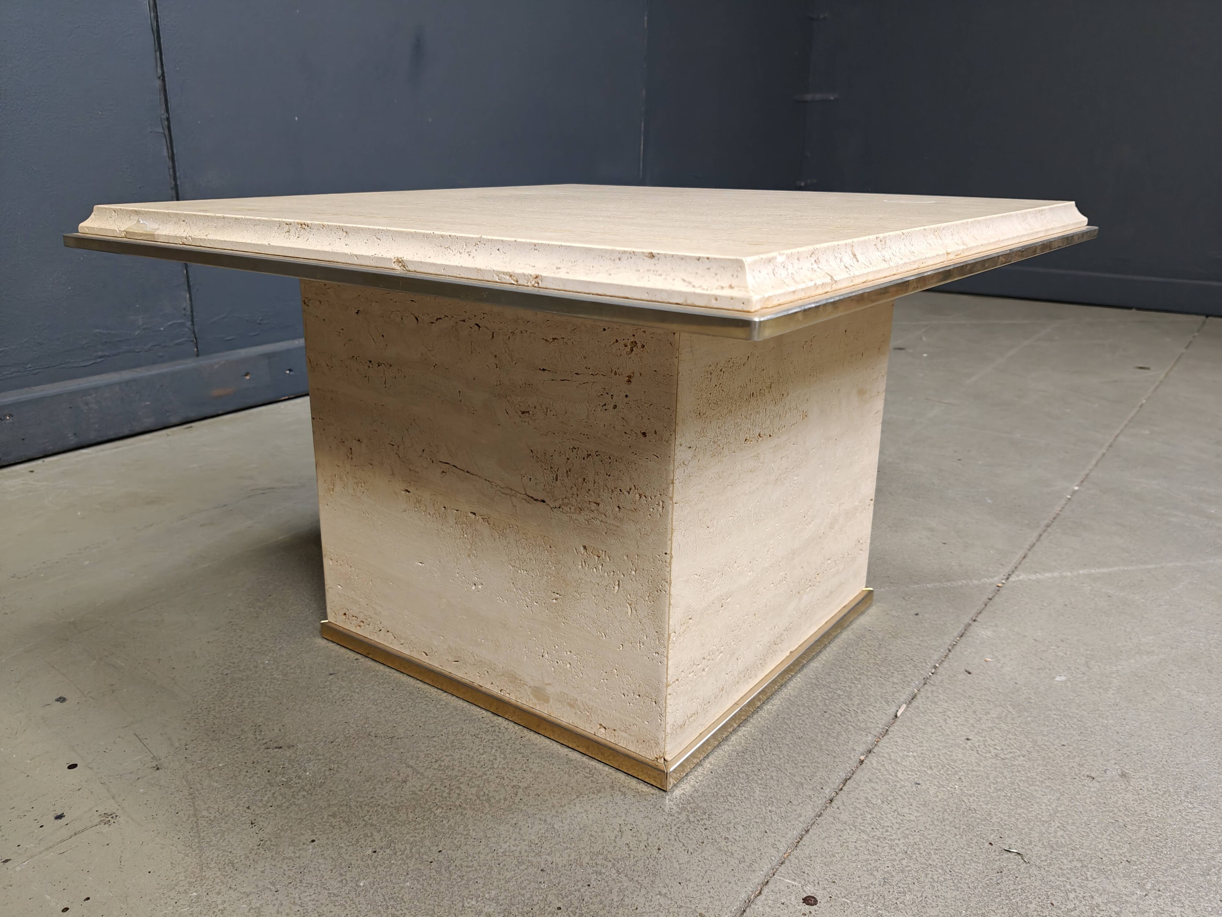 Vintage travertine and brass coffee table by Fedam, 1970s