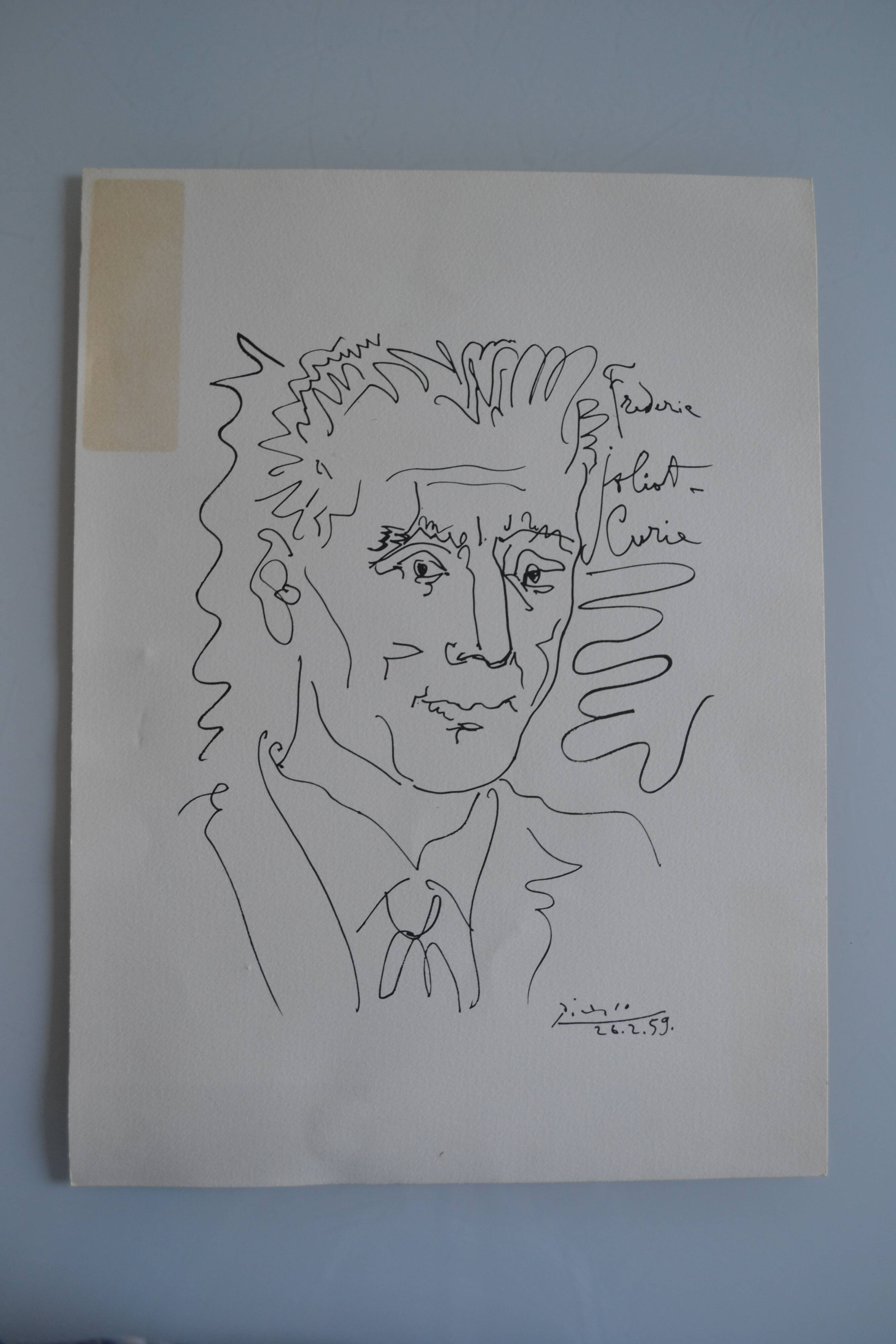 Picasso original lithograph 1959 Frédéric Joliot-Curie 38x28cm