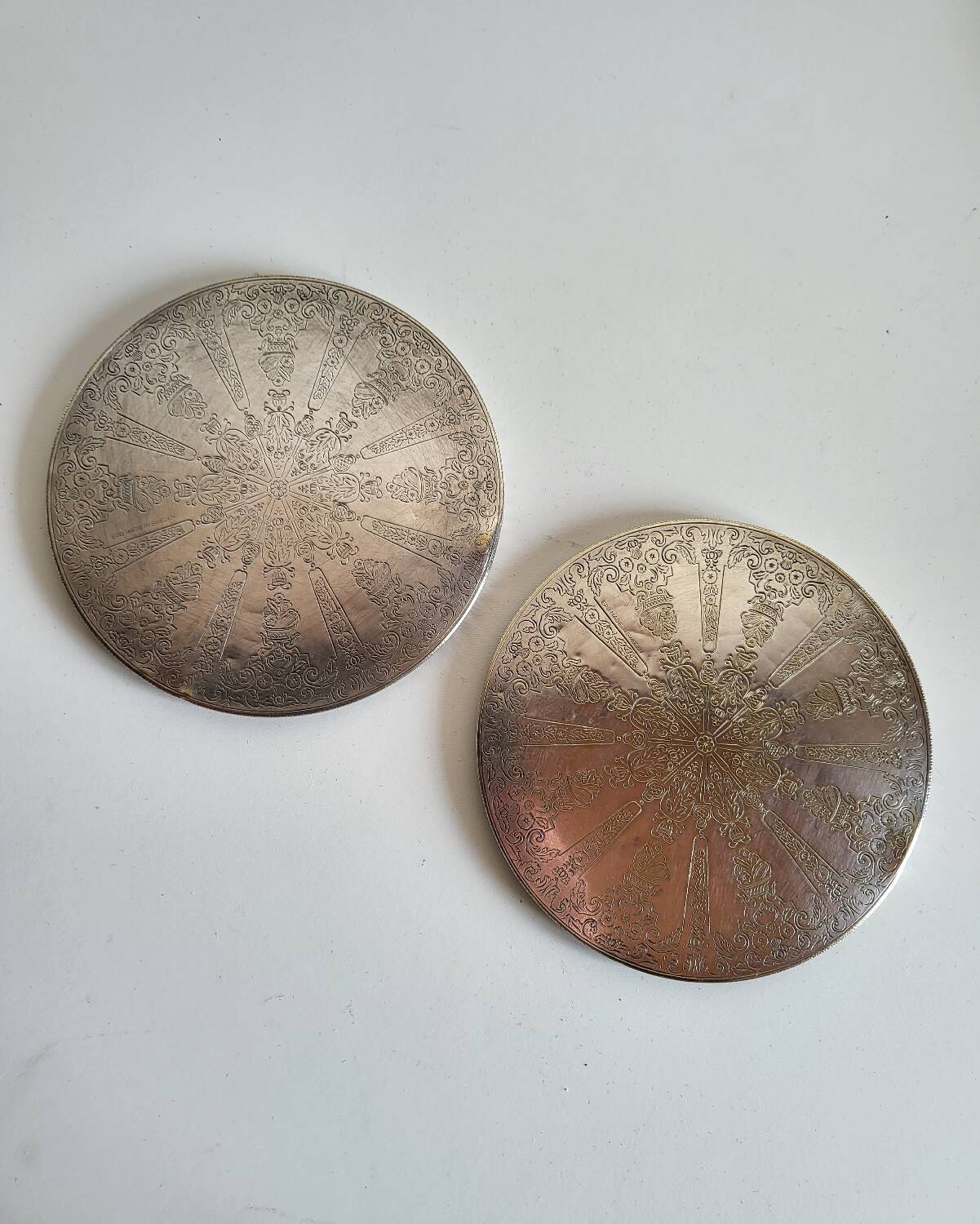 Set of 2 Silver-Plated Metal Coasters for Carafes or Bottles, Swedish