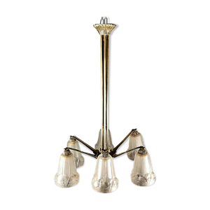Lustre d'époque art deco 6 tulipes