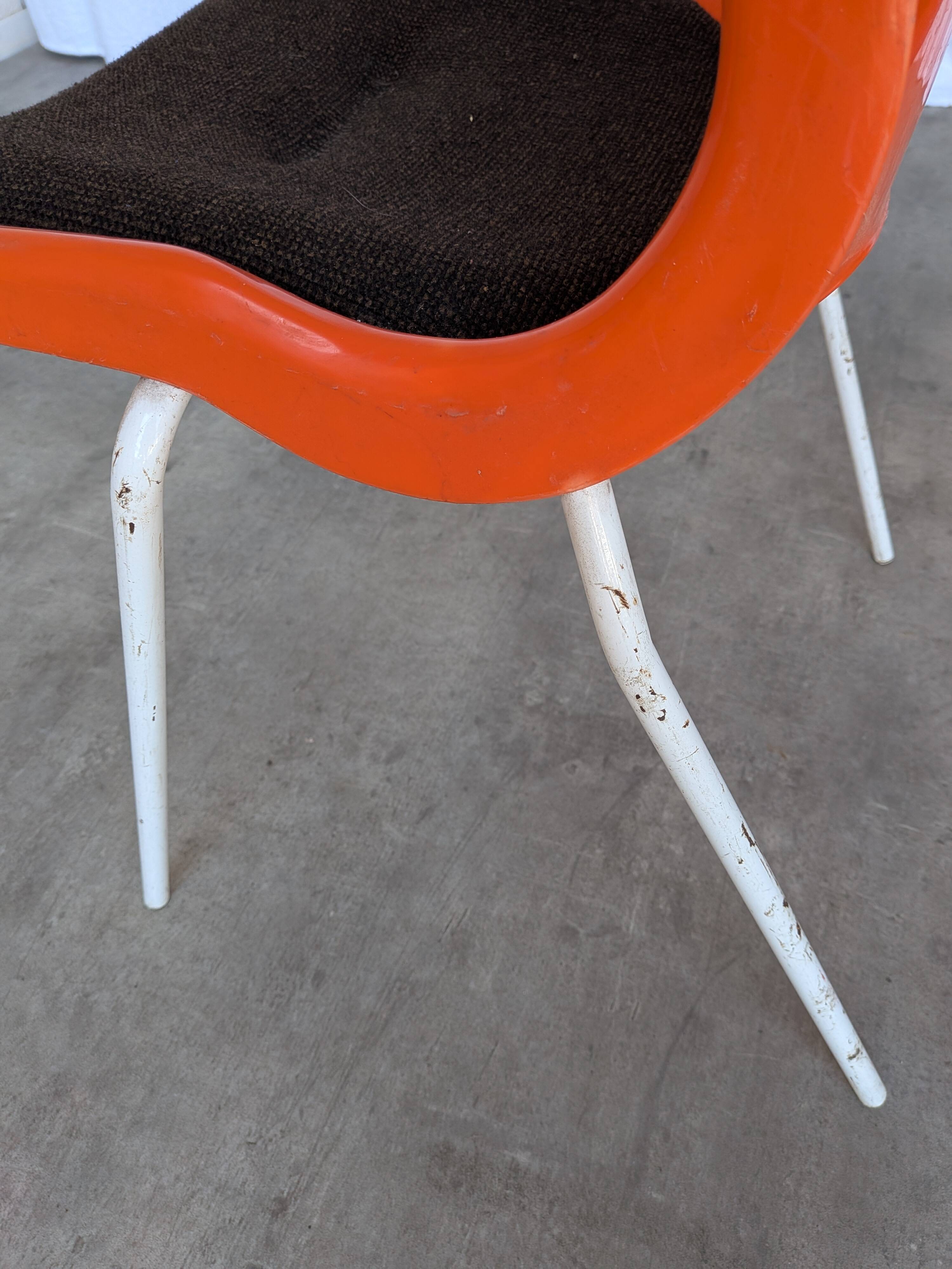 Vintage Overman Meblo Chairs: Orange & Brown Fabric, Stackable - Set of 2