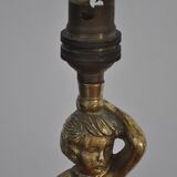 Ancient alabaster lamp and bronze cherub decoration