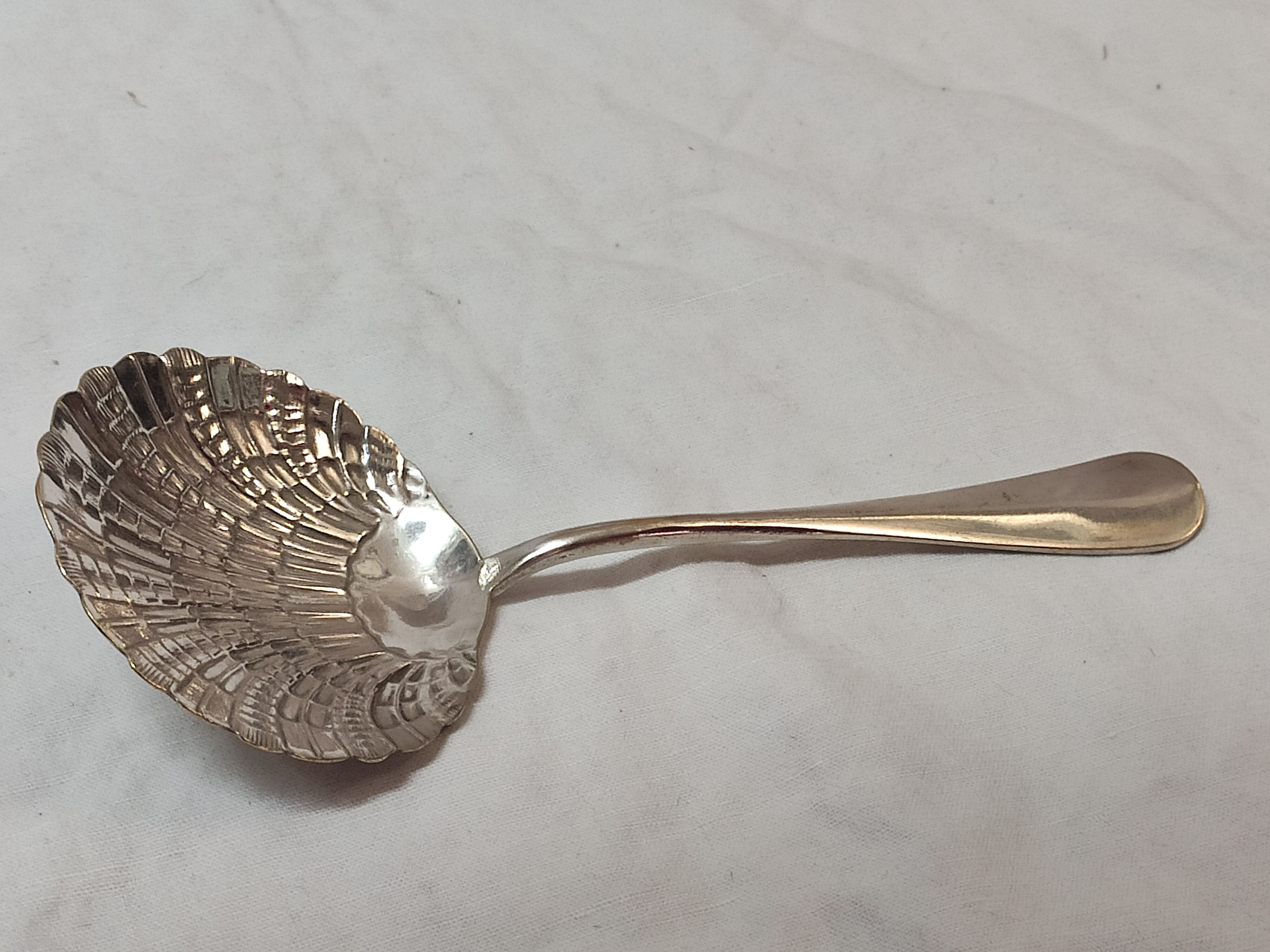 Scallop spoon, silver metal