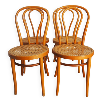 4 chaises de bistrot en bois et cannage
