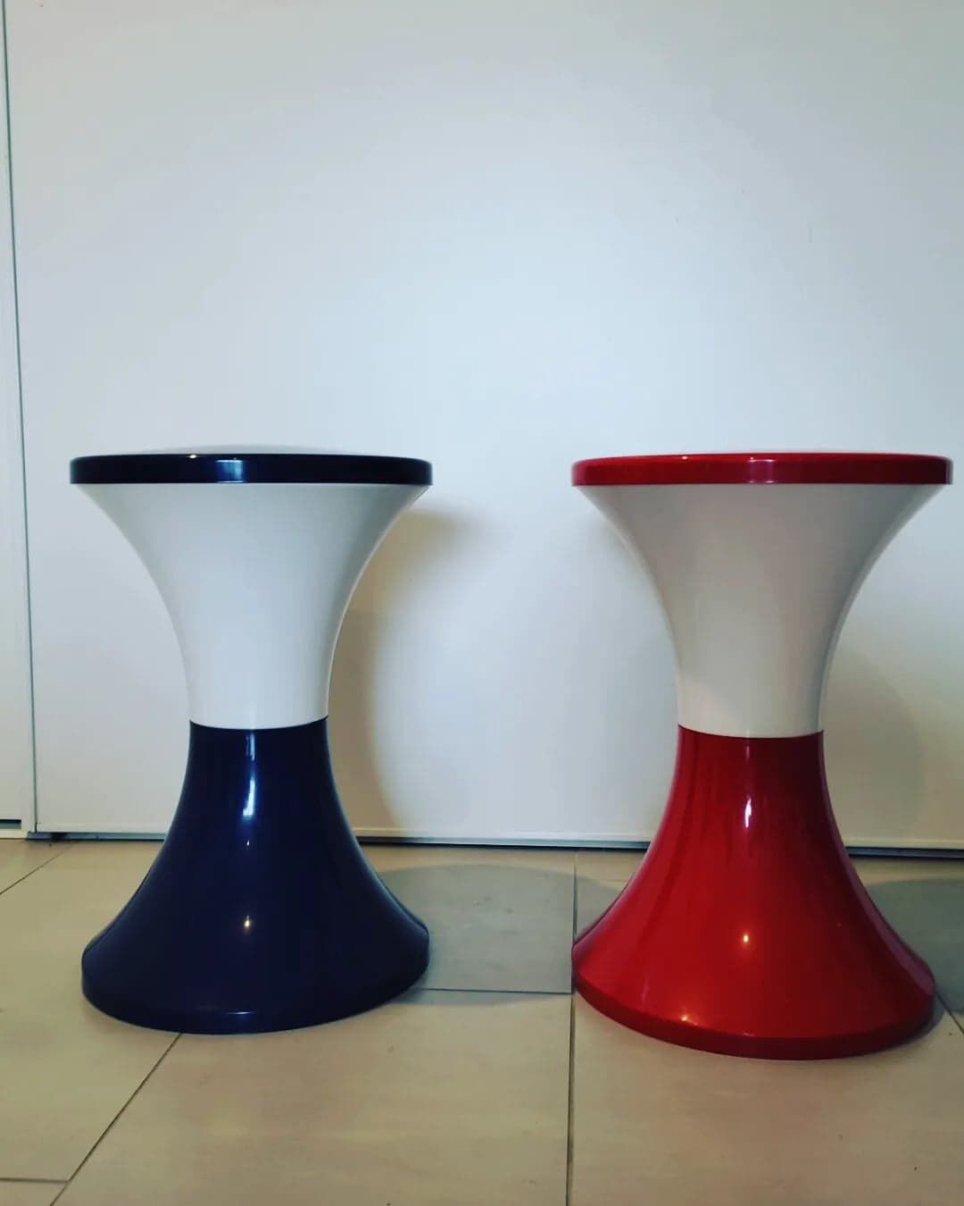 Pair of plastic Tam Tam stools. Original colors.