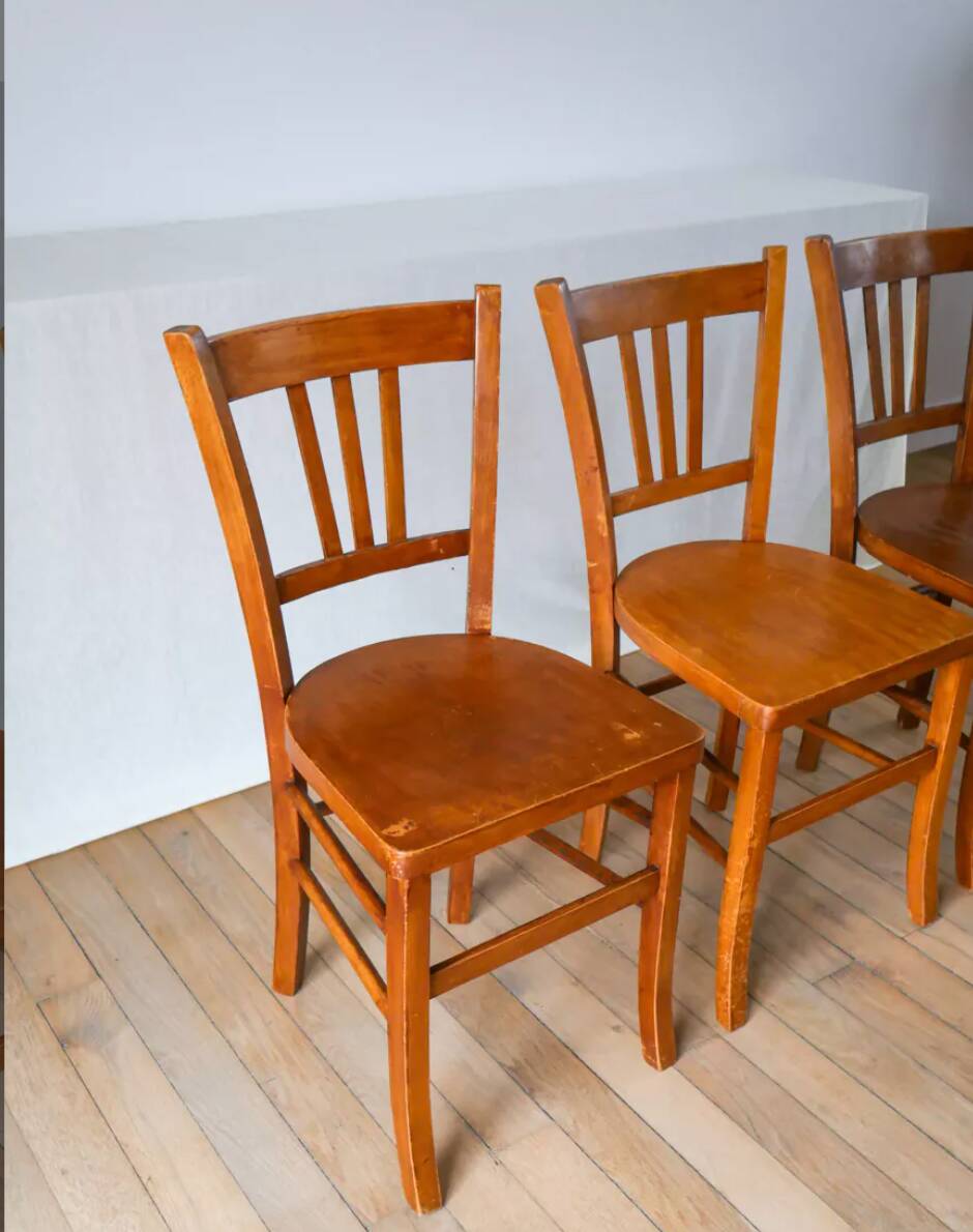 Set of 3 wooden bistro chairs 1950