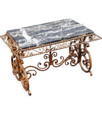 Table basse fer forgé et marbre | Selency