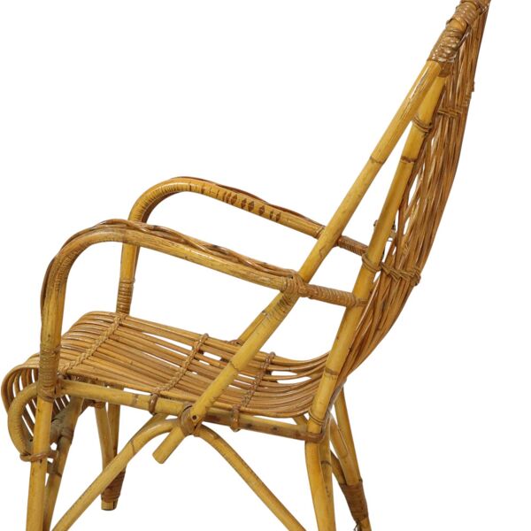 Ensemble vintage en rotin, chaises, fauteuils, table, design bohème, années 60