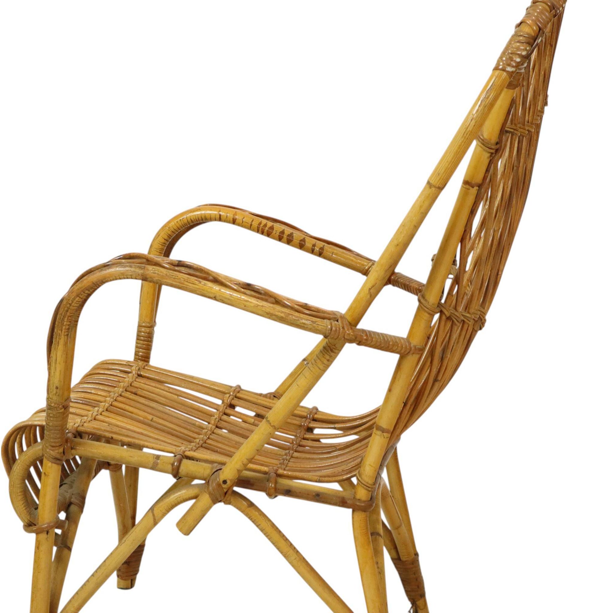 Vintage Set Rattan Chairs Armchairs Table Boho Design Sixties