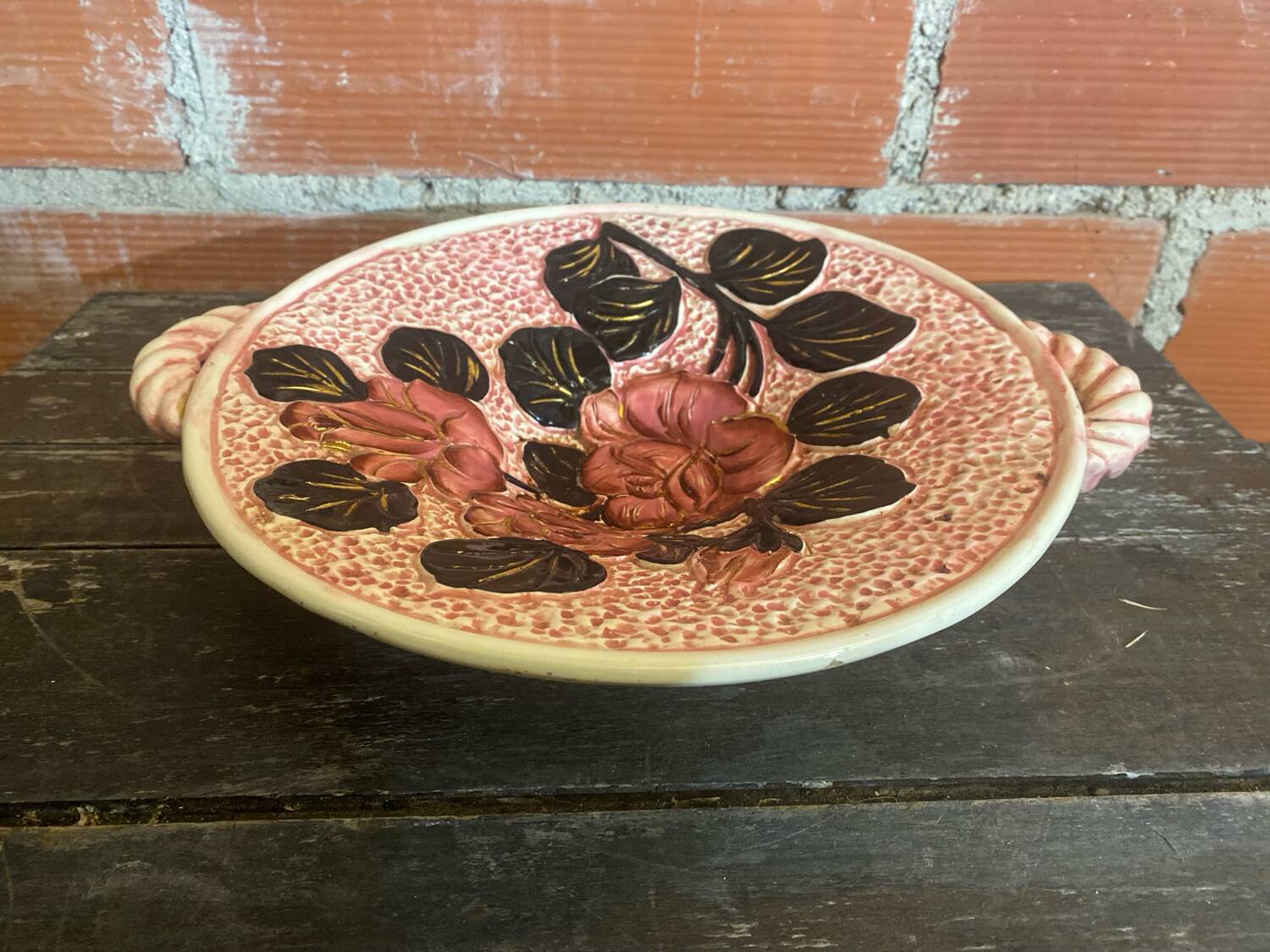 Old Plate VALLAURIS Polychrome Ceramic Flower Decor Vintage