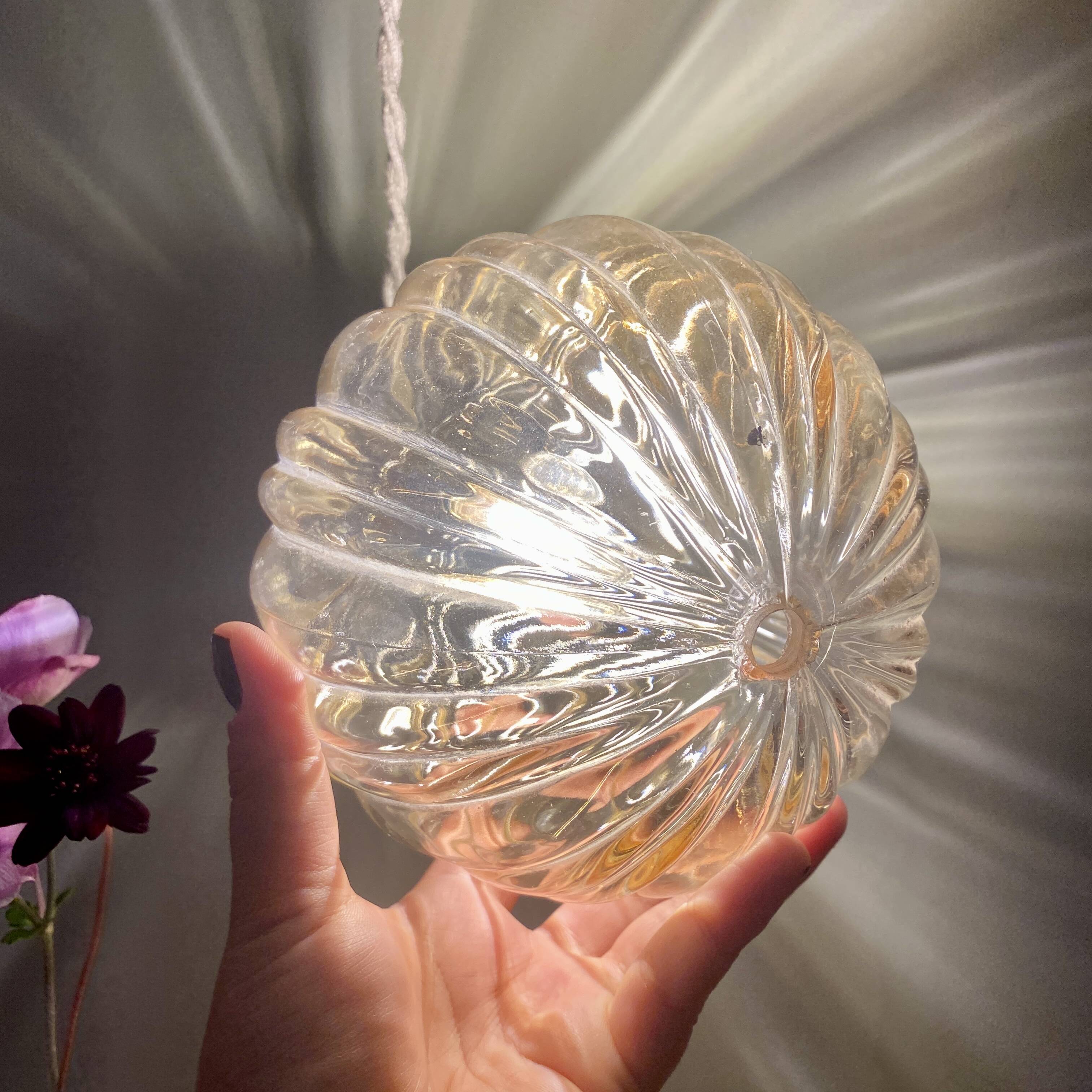 Vintage round amber glass globe pendant light