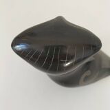 Engraved black ceramic owl signed Mexico